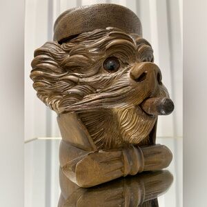 Antique Black Forest Carved Dog Head Cigar Humidor Tobacco Jar 1800s Switzerland